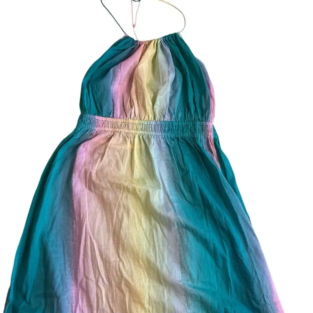 Asos Long Beach Dress Swim Cover Up Halter Style Hand‎ Dyed Pastels Size 6